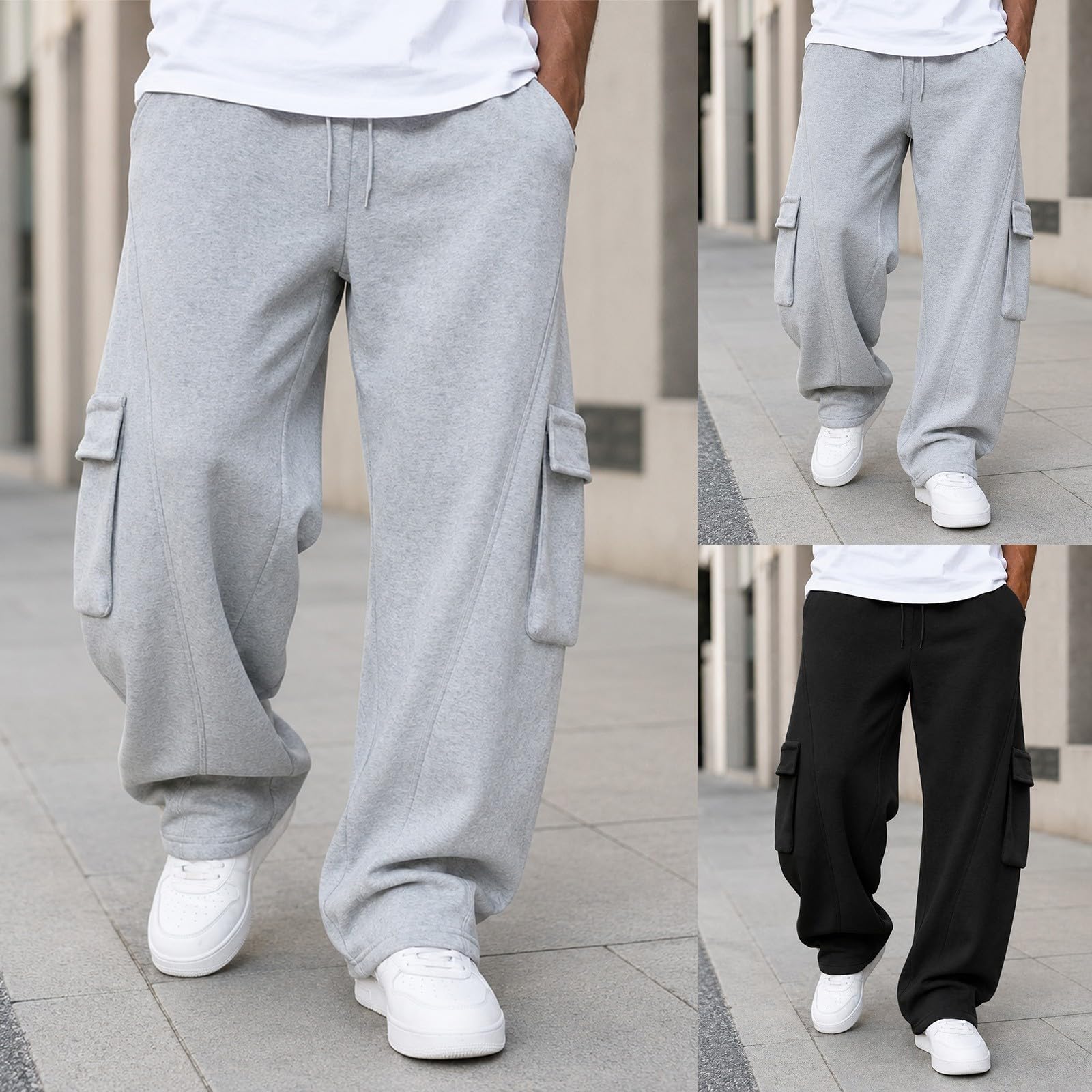 Pantalones de chándal holgados para hombre, de algodón, con cordón, con bolsillos, largos, informales, para exteriores, cintura elástica, pantalones cargo cómodos, pantalones de senderismo