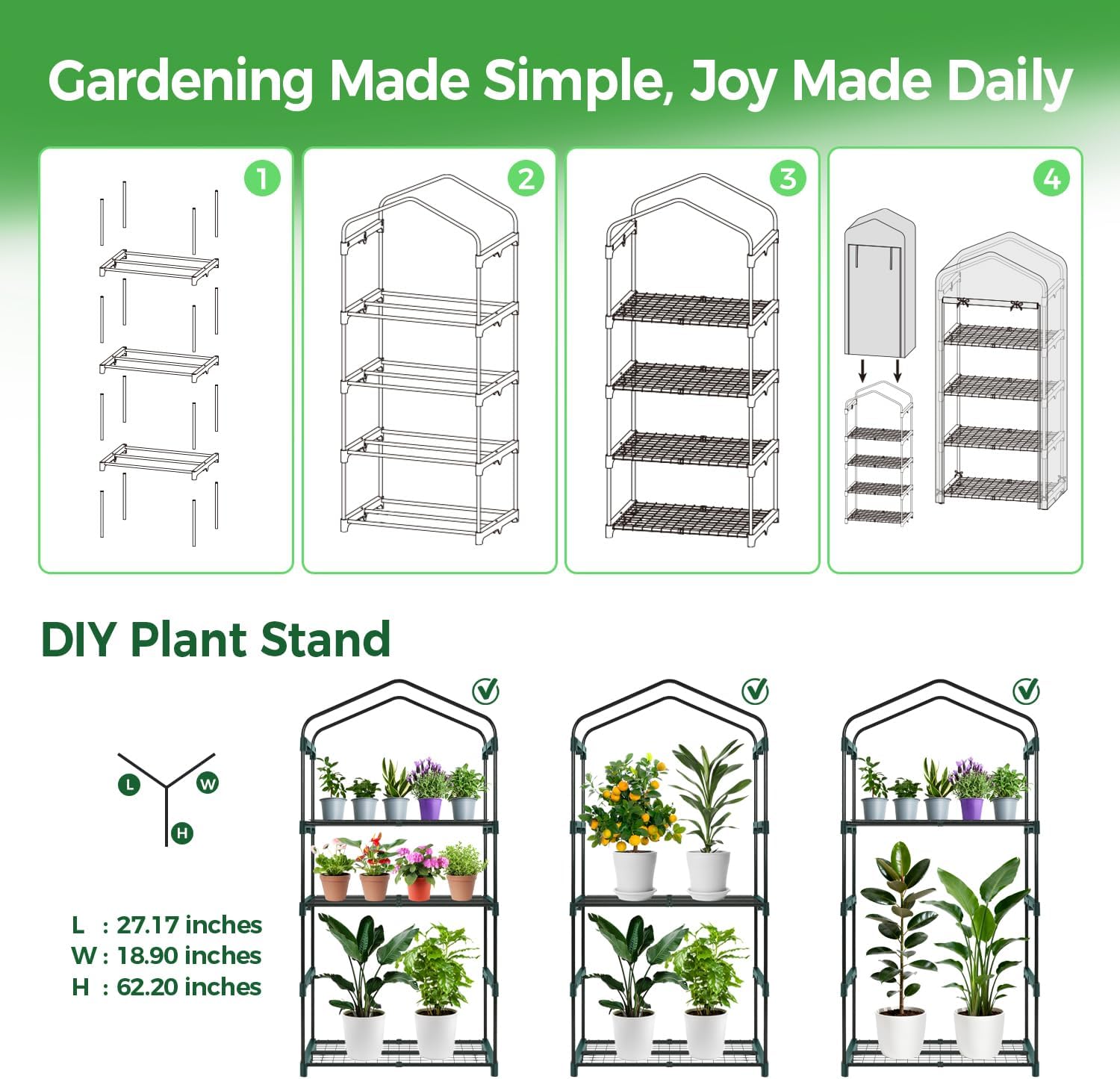 Ohuhu Mini Greenhouse for Indoor Outdoor, Small Plastic Plant Green House 4-Tier Rack Stand Portable Greenhouses with Durable PE Cover for Seedling, 2.5x1.6x5.2 FT, Ideal Gardening Gifts for Women Men