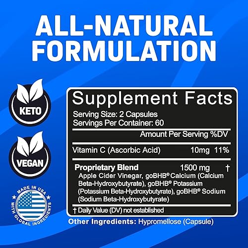 Miniatura 3 de 5 potentes cápsulas de vinagre de sidra de manzana con madre y sales BHB píldoras de dieta Keto con aceite MCT, quemador de grasa y suplemento