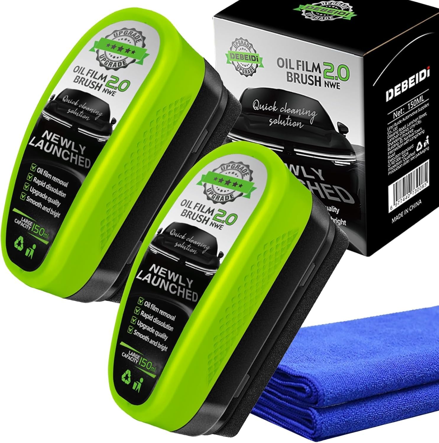 2set Automotive Oil Film Cleaning Brush, 2025 Upgrade Clear vision Car Windshield Cleaner, Clear vision Glass Cleaner, 150mll Reusable Oil Film Cleaning Brush for Car Window, Prevents Rain and Fog