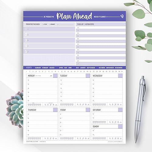 Planificador semanal Bloc de notas Plan Ahead Be Productive Daily Premium Tear Off Made USA (Peri-Purple)