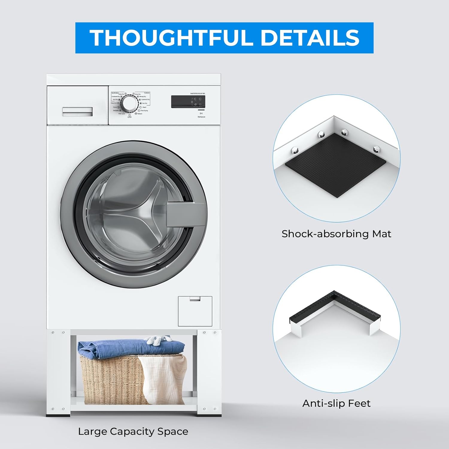 Washer and Dryer Stand Fit 27 and 28 Inch - Laundry Pedestal for Washer and Dryer Heavy Duty Steel 700lbs Capacity Universal Washing Machine Raiser 15.7'' Height White