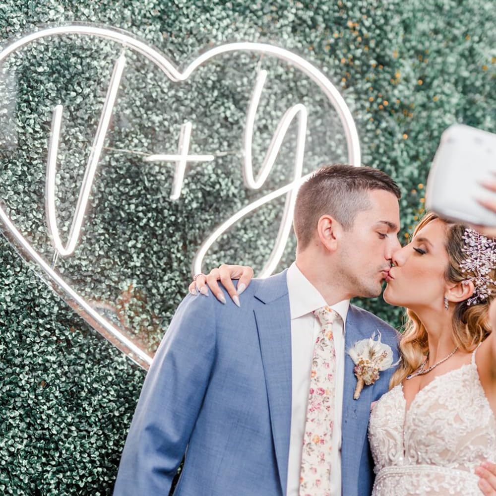 Letrero de neón con forma de corazón personalizado para boda, aniversario, día de San Valentín, iniciales con letrero de neón de corazón, letrero de neón LED para boda, día de San Valentín, regalos de