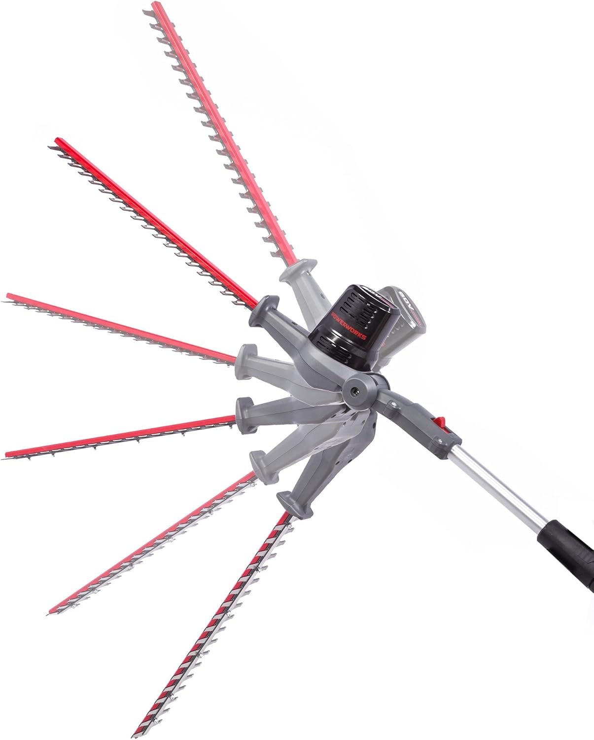 review POWERWORKS 60V 20-Inch Cordless Brushed Pole Hedge Trimmer, 2Ah Battery and Charger Included