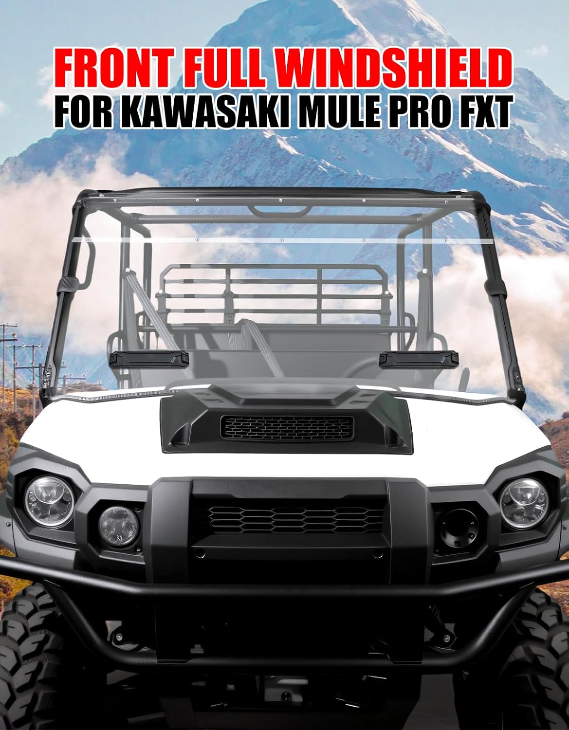 Front Full Windshield for Kawasaki Mule Pro, Clear 1/5" Hard Coated Vented Full Windshield Scratch Resistant UTV Front Windscreen for Kawasaki Mule Pro FXT DXT DX FX 2015-2025 Accessories