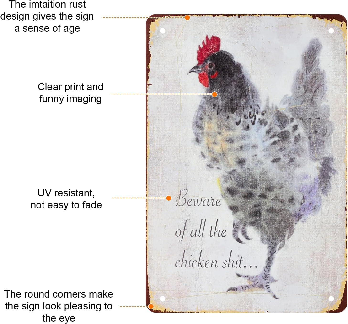 8 Pack Chicken Coop Accessories - Funny Chicken Signs and Metal Plaque Signs for Outdoor, 8x12 Inch - Image 3