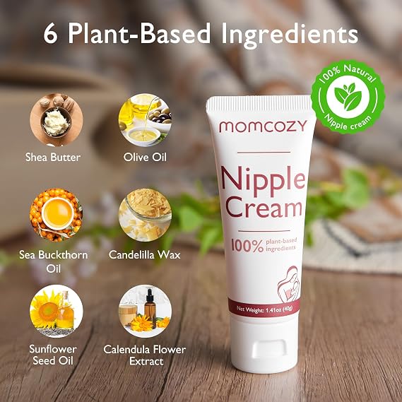 Momcozy Nipple Cream for Breastfeeding, Lanolin-Free, Safe & Soothing Balm | No Wipe off, Postpartum Essentials for Nursing & Pumping, Plant-Based Ingredients Organic Nipple Butter for New Moms, 1.41oz
