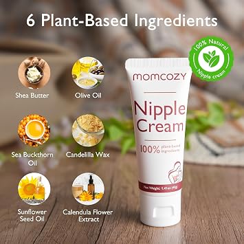 Momcozy Nipple Cream for Breastfeeding, Lanolin-Free, Safe & Soothing Balm | No Wipe off, Postpartum Essentials for Nursing & Pumping, Plant-Based Ingredients Organic Nipple Butter for New Moms, 1.41oz