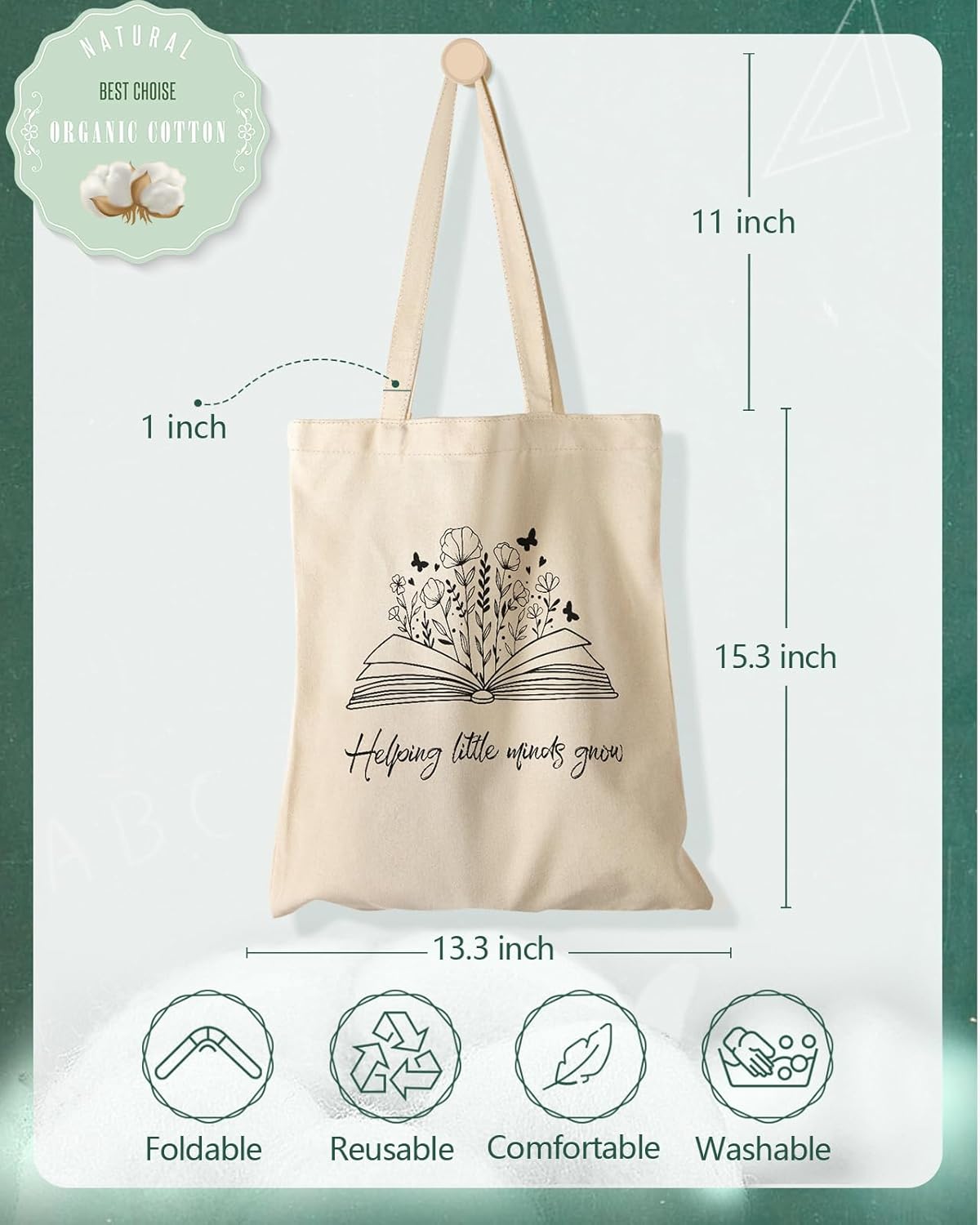 Teacher Tote Bag - Aesthetic Cute Women Canvas Tote Bag Teacher Appreciation Resuable Shoulder Bag for Daily - Image 4