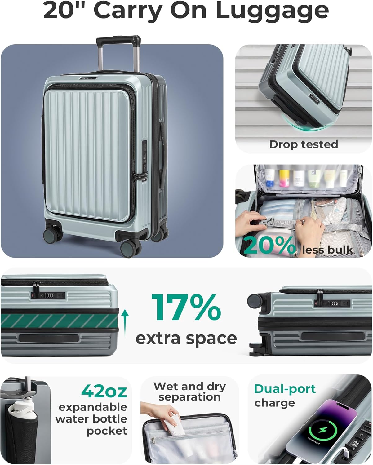 BAGSMART Top Opening Carry On Luggage 22x14x9 Airline