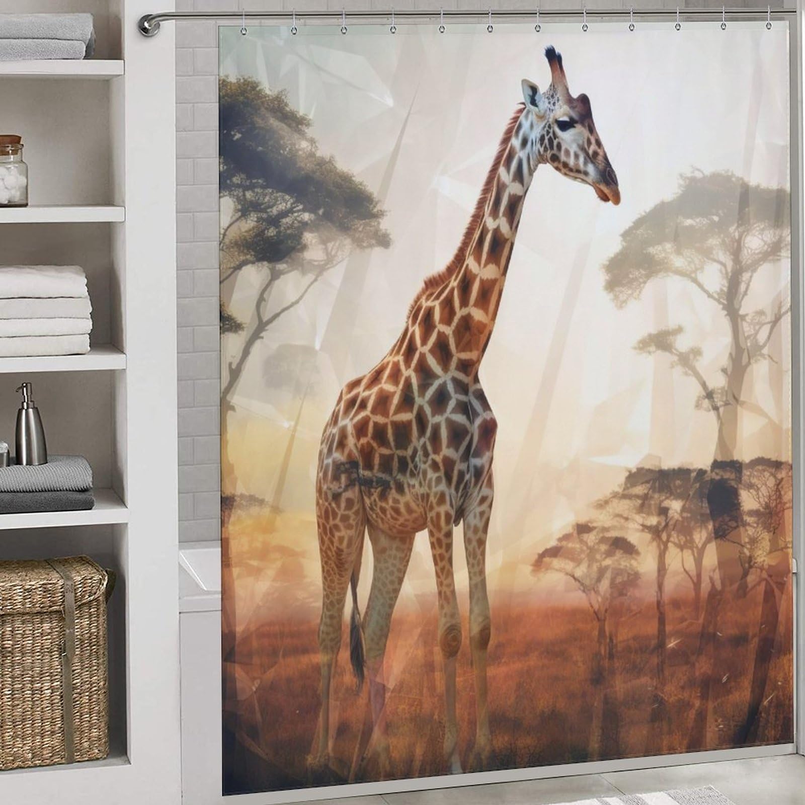 Rideau de douche girafe pour salle de bain familiale et baignoire d'hôtel