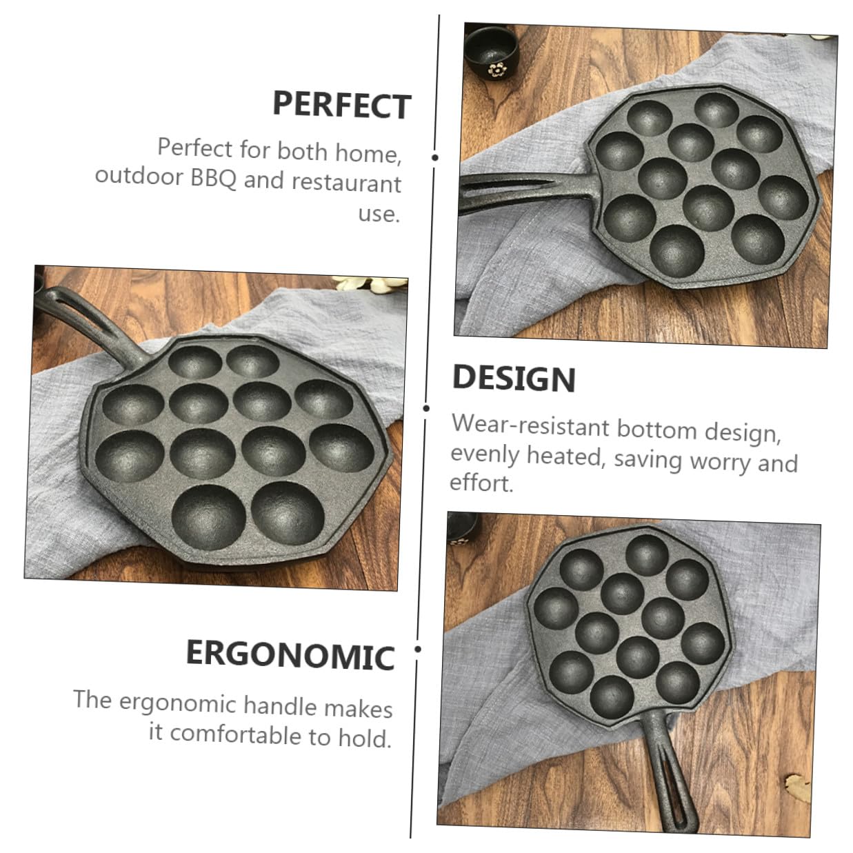 VICASKY Takoyaki Kochblech 2 Stück aus Eisen, Schwarz, Anti Rost | Gleichmäßige Wärmeverteilung, für Zuhause und Küche, Praktische Schnecken Backform