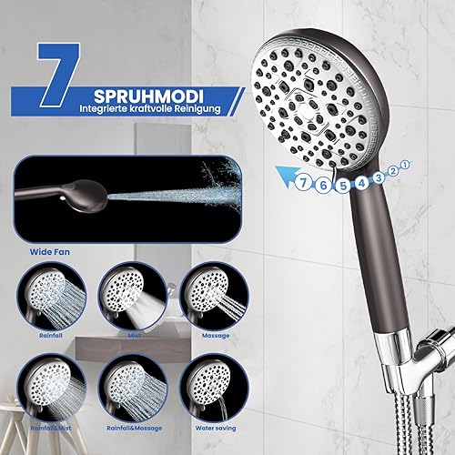 Miniatura 2 de Cabezal de ducha filtrado con mano, 7 ajustes de pulverización, cabezal de ducha de alta presión integrado para limpiar bañera, azulejos y mascotas,
