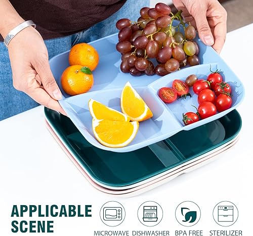 Miniatura 2 de DYB DONGYONGBAO Platos divididos irrompibles de 10 pulgadas, 5 piezas, platos reutilizables de paja de trigo para niños, aptos para microondas y