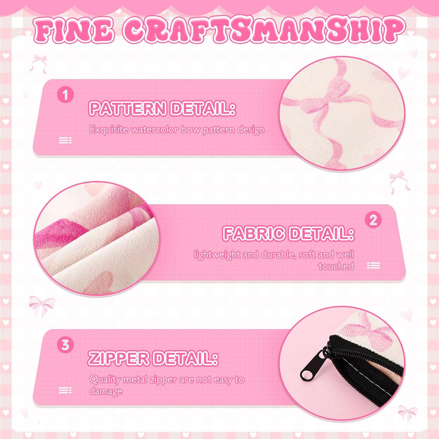 Paterr 2 Pcs Pink Bow Coquette Tote Bags with Zipper Makeup Pouch, Cute Pink Bow Aesthetic Reusable Grocery Bag Preppy Stuff Trendy Gifts for Women Mom Girls Shopping Travel - Image 7