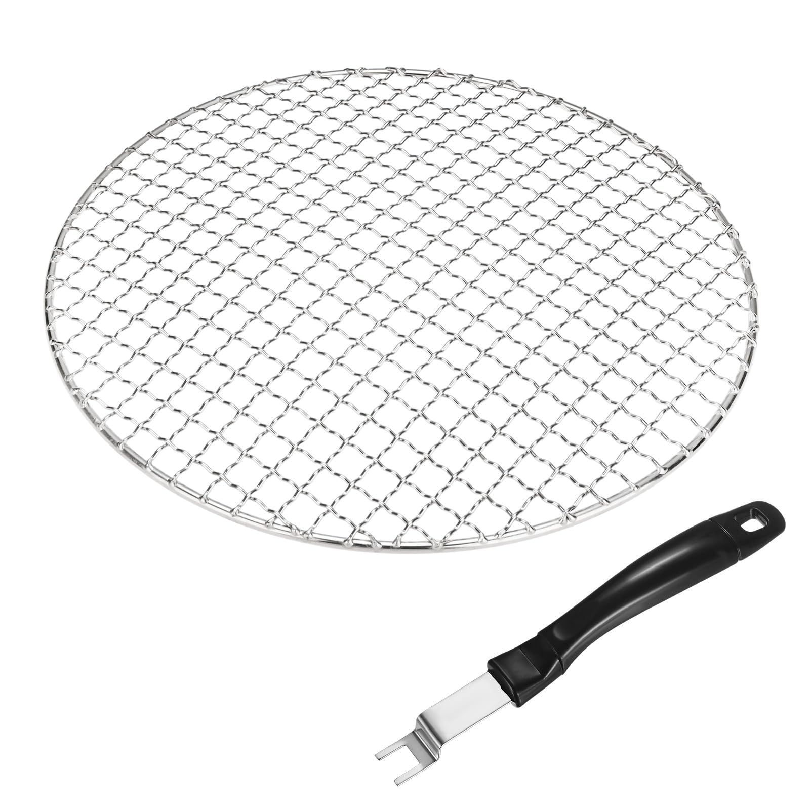 M METERXITY 2-Pack Cooling Rack, 11" Round 201 Stainless Steel Baking Rack with Grill Grate Lifter Gripper for Grilling/Cooking/Steaming/Baking, Cross Wire Grate Cooling Racks [Silver Tone]