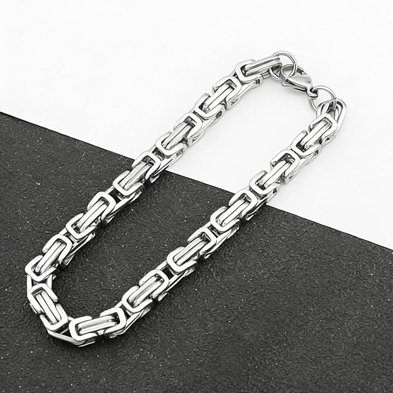 Kim Carrey Stainless Steel Bicycle Chain Bracelet for Men, 8mm Wide, Lobster Clasp, Color-Fast, Cool Durable Jewelry Gift for Him