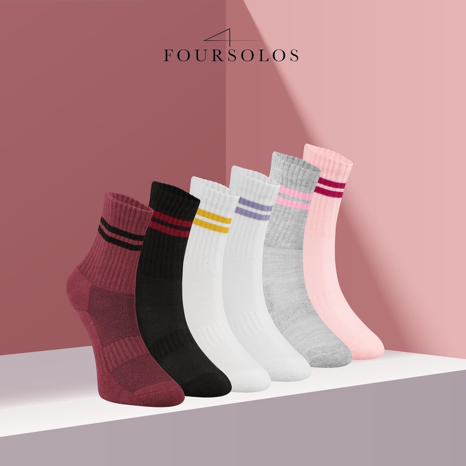 Women Athletic Ankle Socks Size 6–9, Cotton Terry Sole Tennis Socks with Blue Striped Colorful Infill on White Base - Image 8