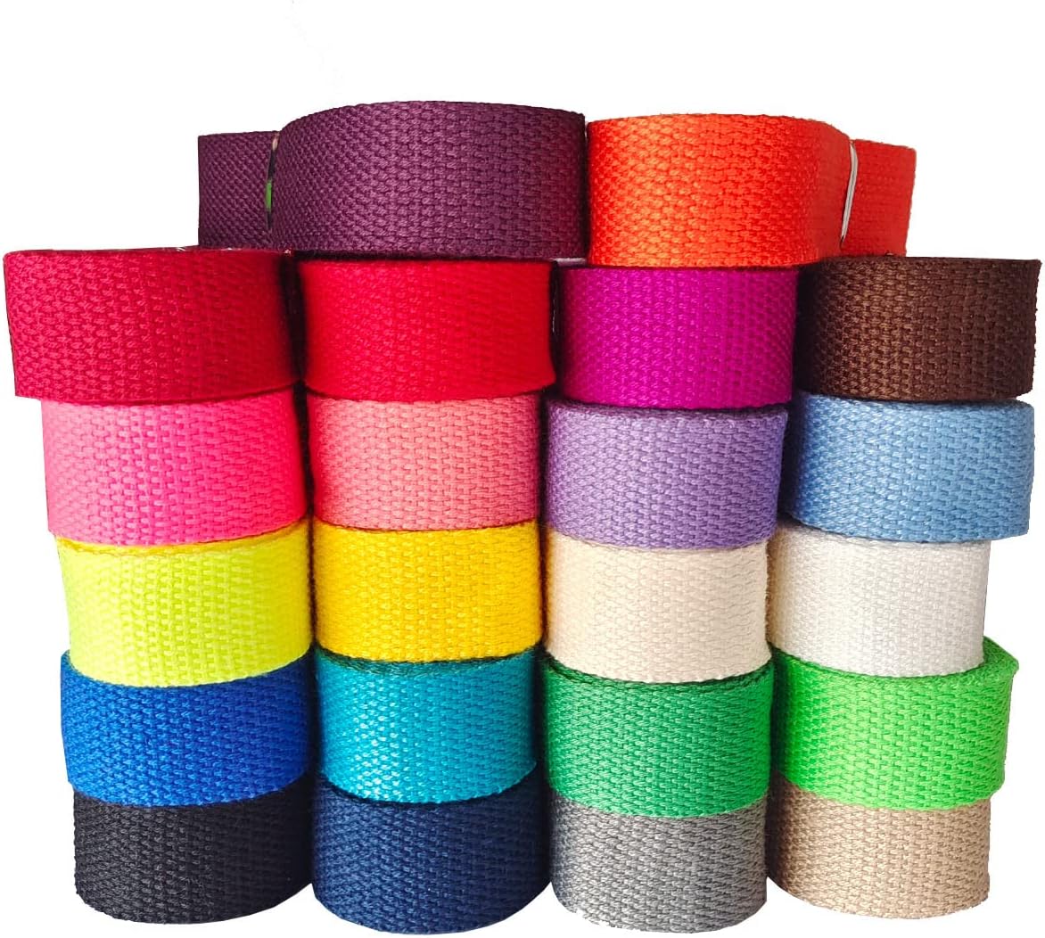 Cotton Webbing 3/4 Inch 66 Yards 22 Colors Mediumweight Polyester Cotton Webbing Strap for Cloth Tote Bags Leash Straps Crafts Outdoor Accessories (3/4 Inch --66 Yards, 050197 Mixed Color 3)