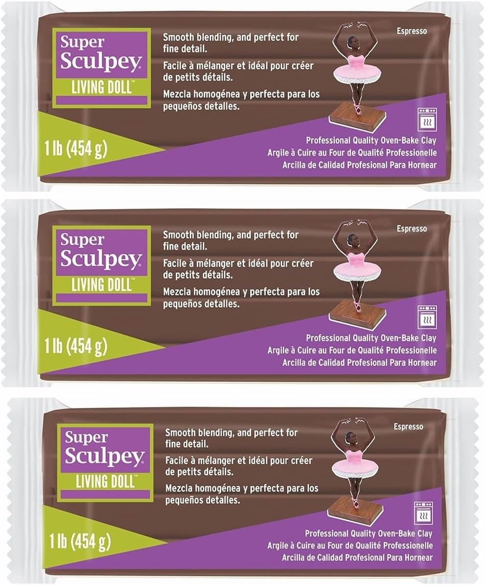 M02384x3 3 lb Super Sculpey Living Doll Brown Espresso Oven Bake Polymer Clay QC1