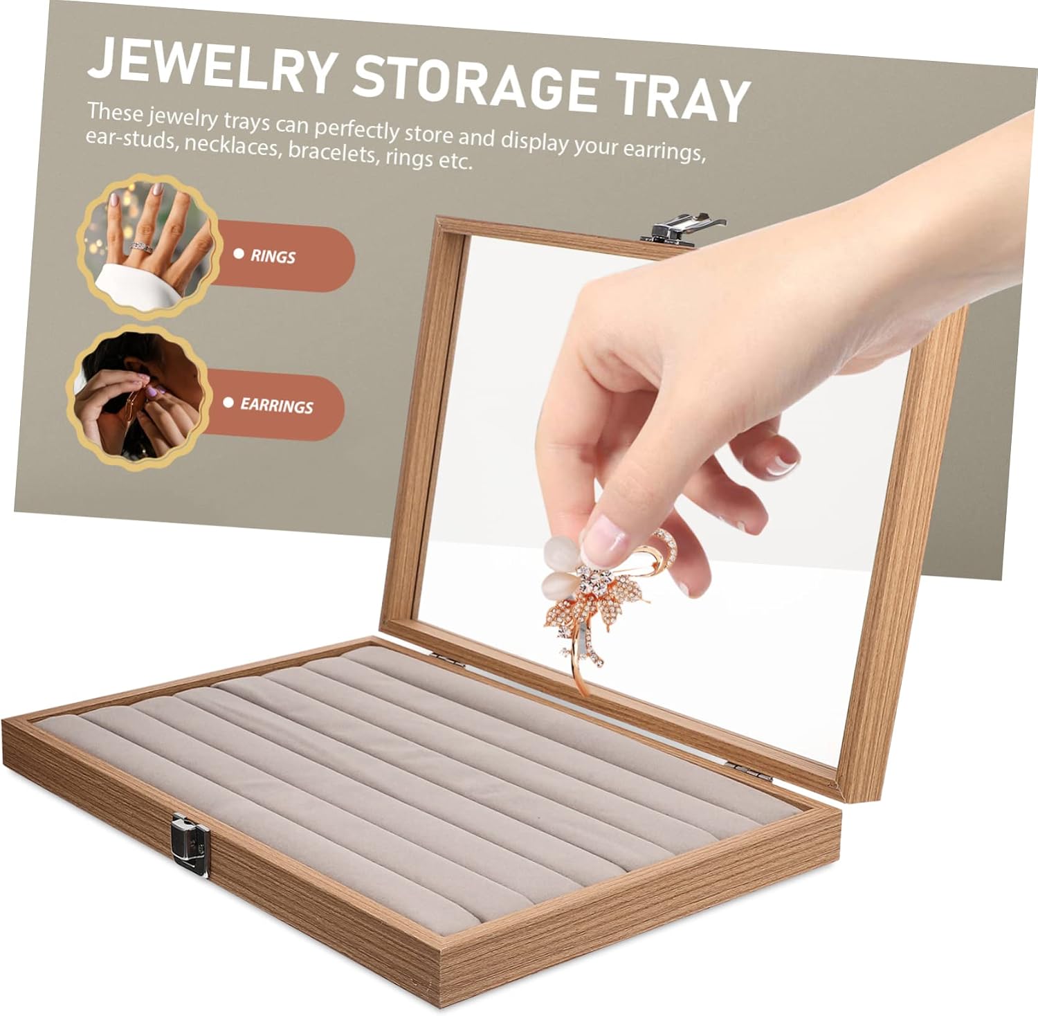 Jewelry Tray Box with Clear Lid for Earrings Necklaces and Portable Transparent Storage Organizer for Travel Display and Home Use Women Special Occasions