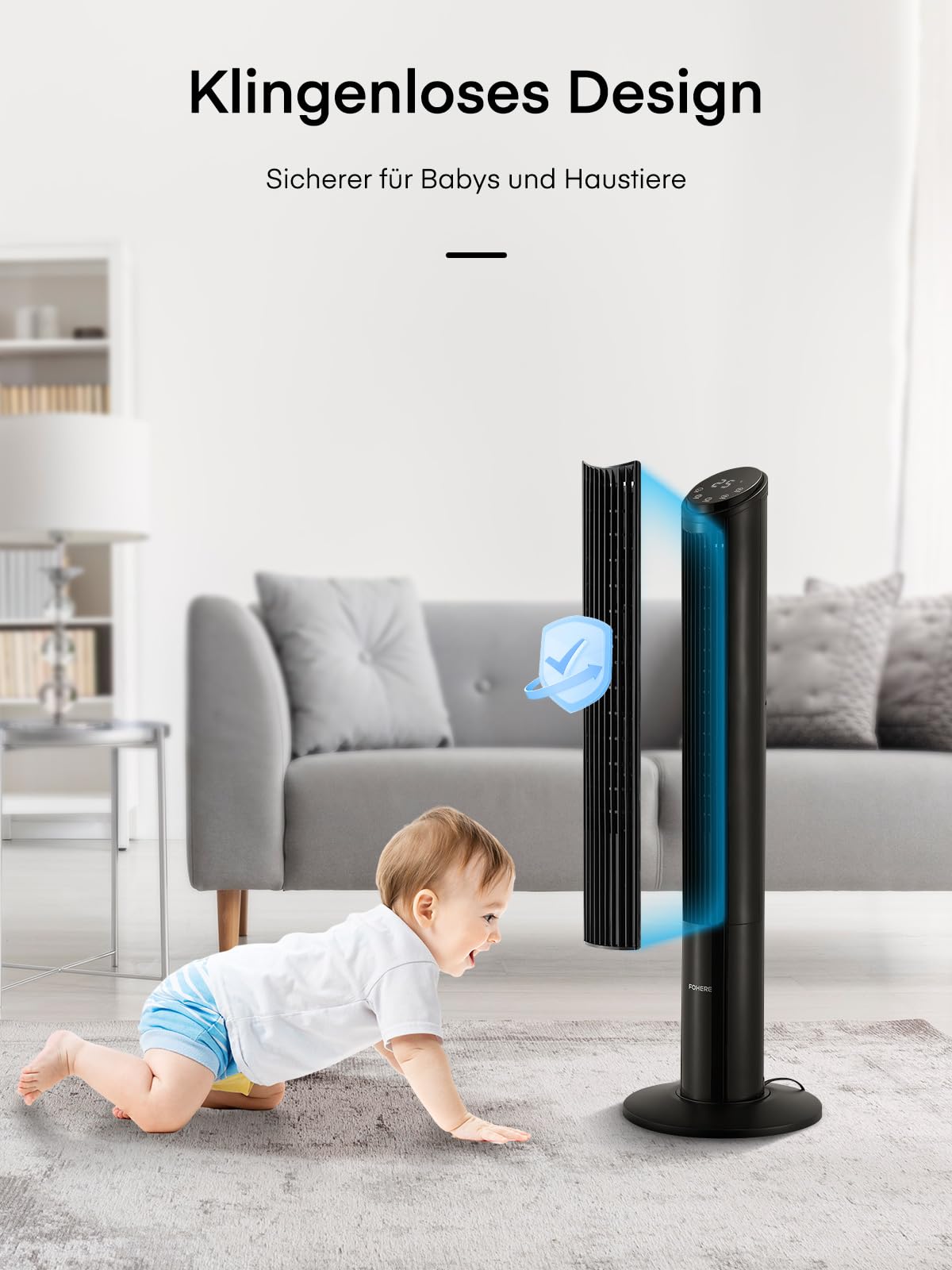 Turmventilator sehr Leise (<32dB) - 102cm Ventilator mit Kühlung - Turmventilator mit Fernbedienung- Simulierte Meeresbrise, 12 Stufen & Schlafmodus - Ventilator für Schlafzimmer/Wohnzimmer (Schwarz)