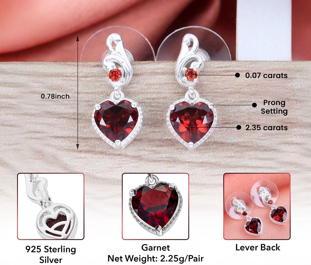 Gemstones Heart 925 Sterling Silver Drop Dangle Earrings for Women Statement Gifts for Women