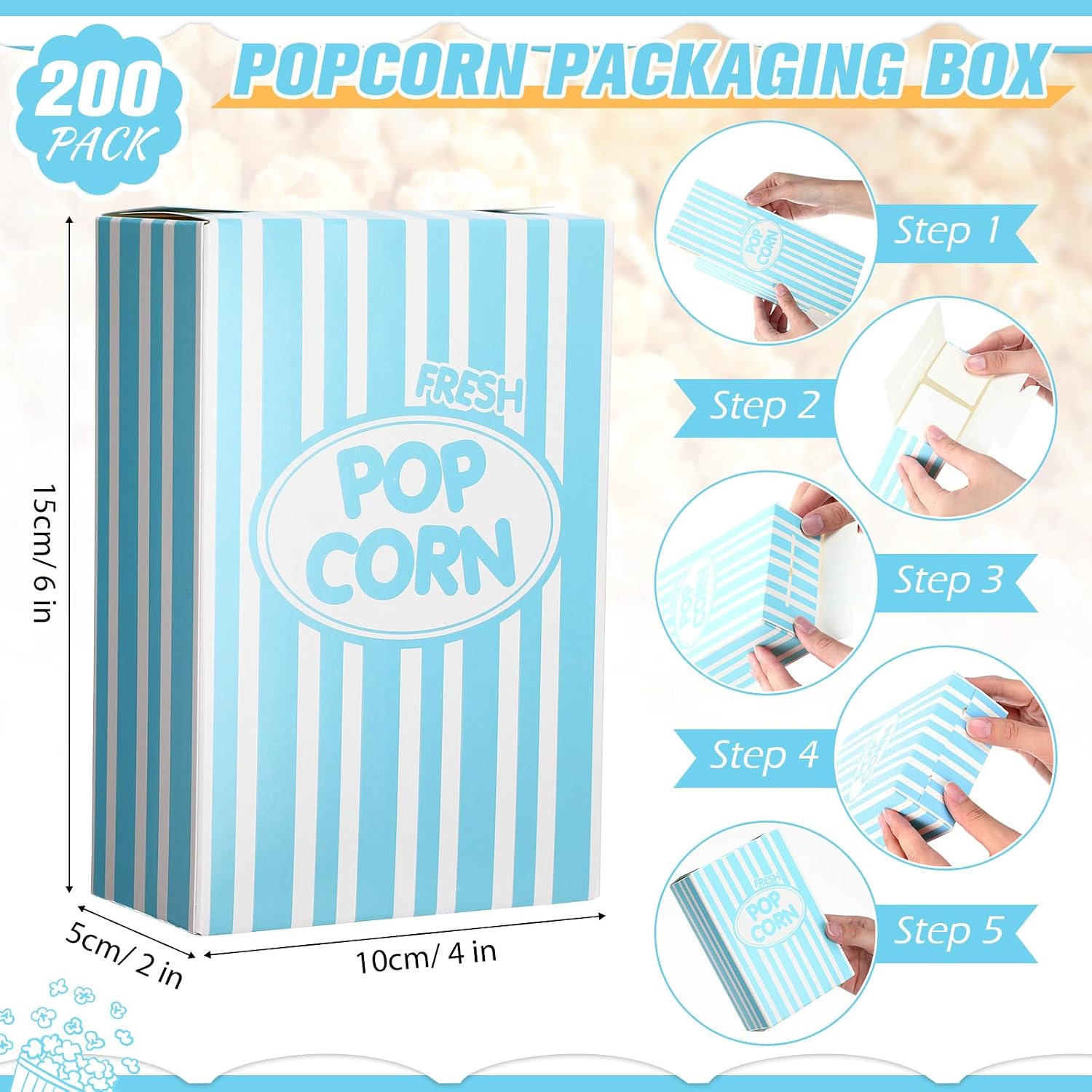 Xinnun 200 Pcs Paper Popcorn Boxes 1oz Oil-proof, Light Blue image 2