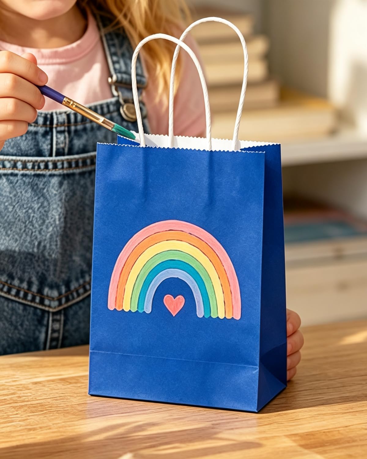 qiqee 50-Packs Diamond Blue Paper Gift Bags with Handles Bulk 4.5"x2.5"x6" Mini Size Party Favor Bags Multiple Uses