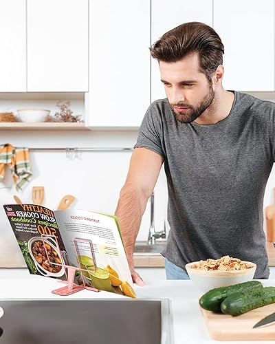 Miniatura 6 de MSDADA Soporte de metal para libros, soporte de lectura ajustable, soporte portátil para libros de cocina y documentos, soporte resistente para