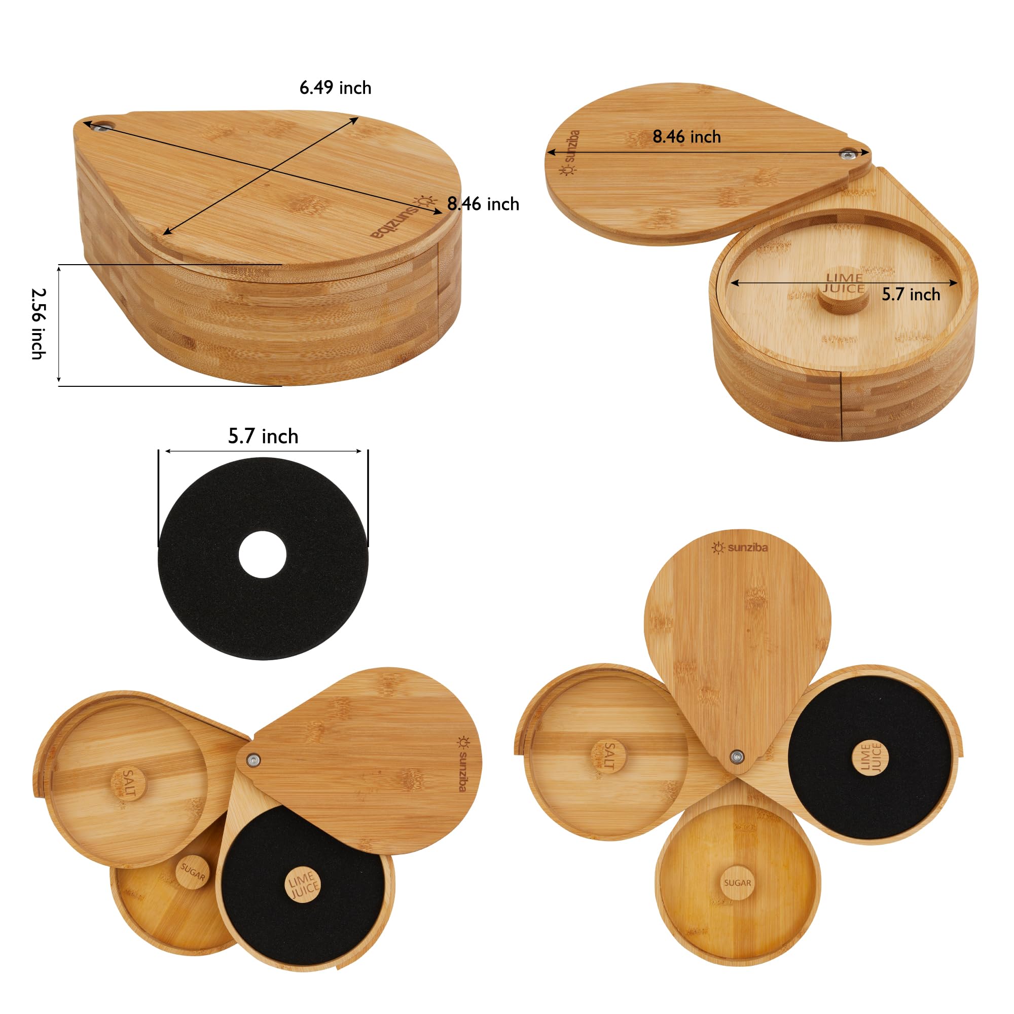 Sunziba Margarita Salt Rimmer Set | Bartender Accessories for Home Bar | Complete 3-Tier Bamboo Margarita Kit with Salt Rimmer (Bamboo Salt Rimmer Set)