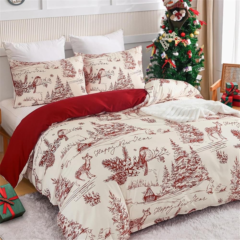 close-up of christmas duvet cover set fabric and print