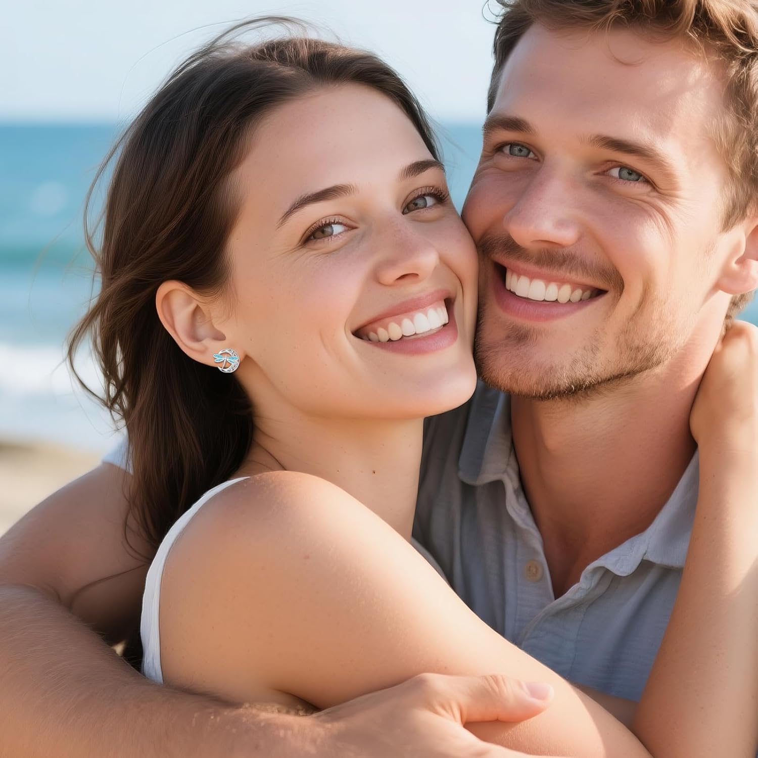 URONE Butterfly/Hummingbird/Dragonfly Earrings 925 Sterling Silver Celtic Moon Stud Earrings Turquoise Butterfly/Hummingbird/Dragonfly Jewelry Gifts For Women - Image 3