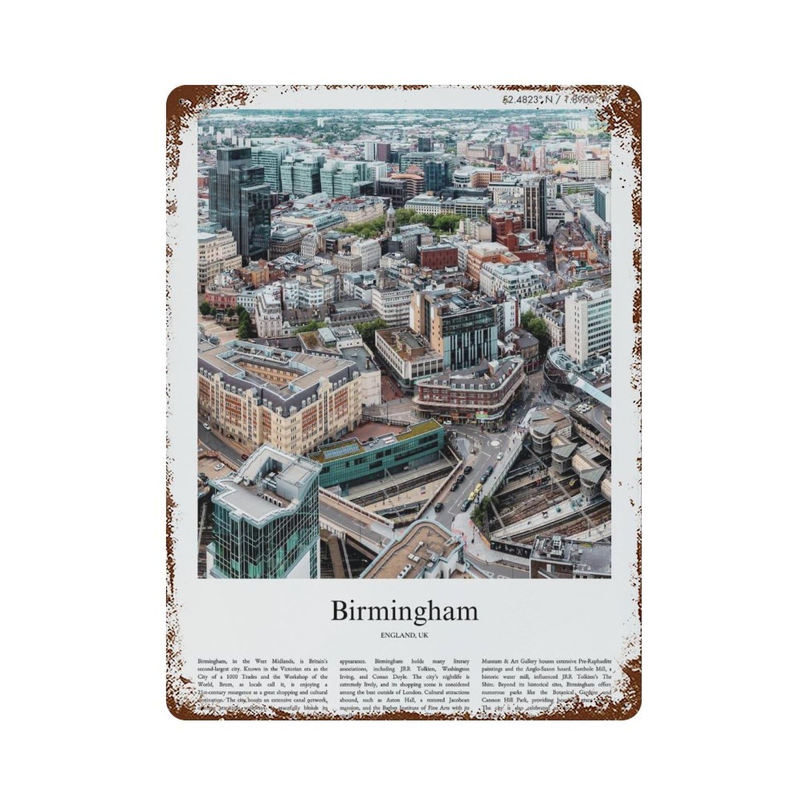 xiaoxiaoshen Birmingham United Kingdom City Scenery Wall Decor Art Metal Tin Poster Modern Home Decor Art Home Bar Shop Decorations Vintage Sign 40x30cm