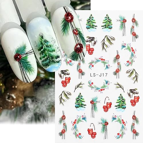 Miniatura 5 de Calcomanías de uñas de Navidad, árbol de nieve de Navidad, 6 unidades de sombreros de Papá Noel, guantes de hombre de jengibre, caramelo de Navidad,