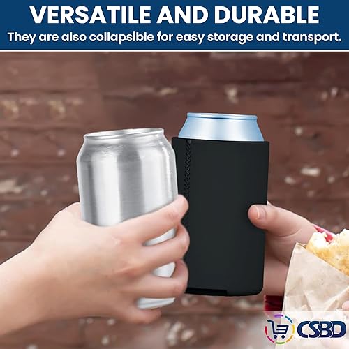 Miniatura 5 de CSBD - Aisladores de latas de color negro para fiestas, cerveza y soda, 12 paquetes, 25 paquetes, 50 paquetes, para, bodas, fiestas, eventos