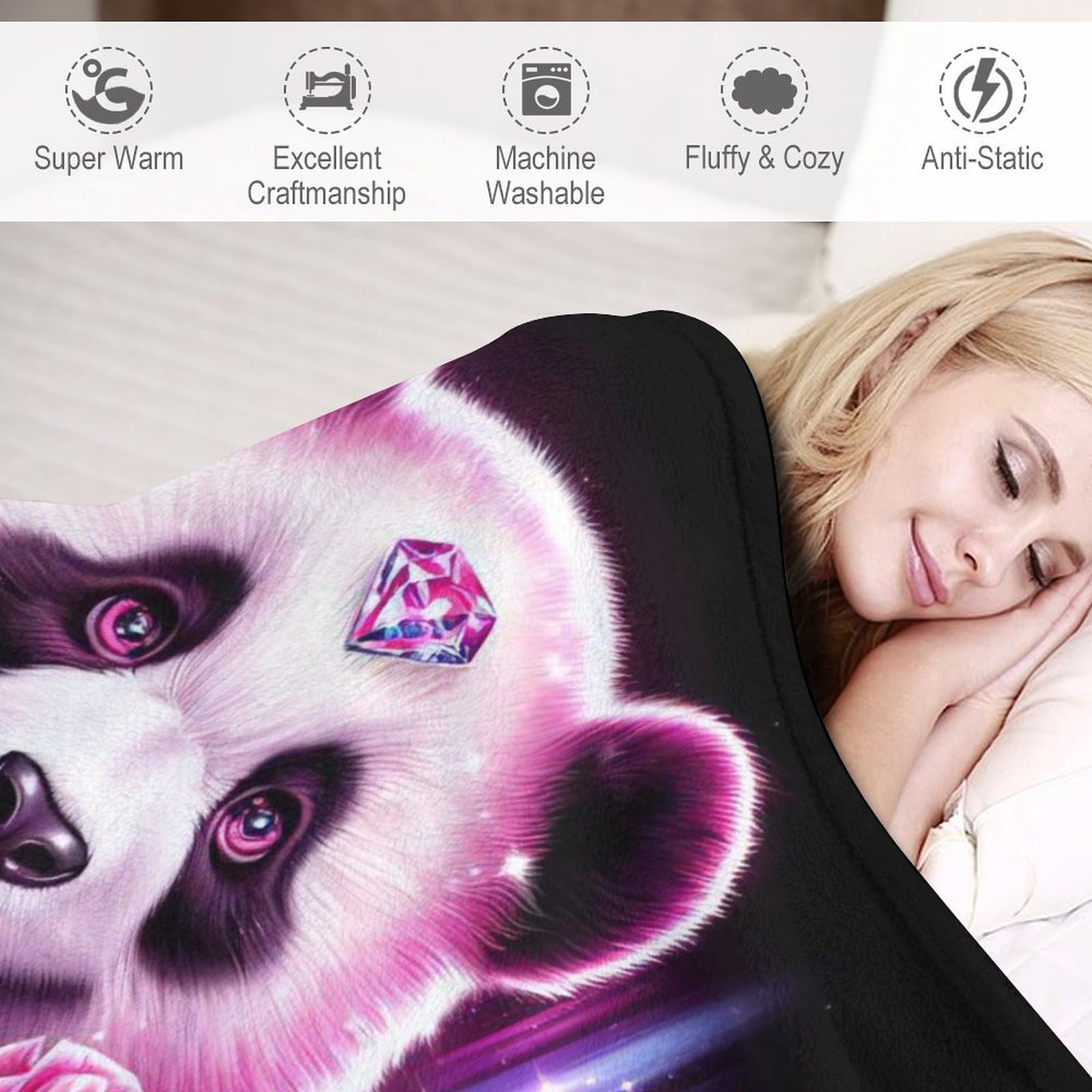 Plaid Couverture De Animal Panda en Flannel Polaire 1 Pièce Moelleux Douce Chaude Facile À Manipuler pour Lit Canapé Chambre Balcon Voyages Bébé Feuteille（150×200cm）