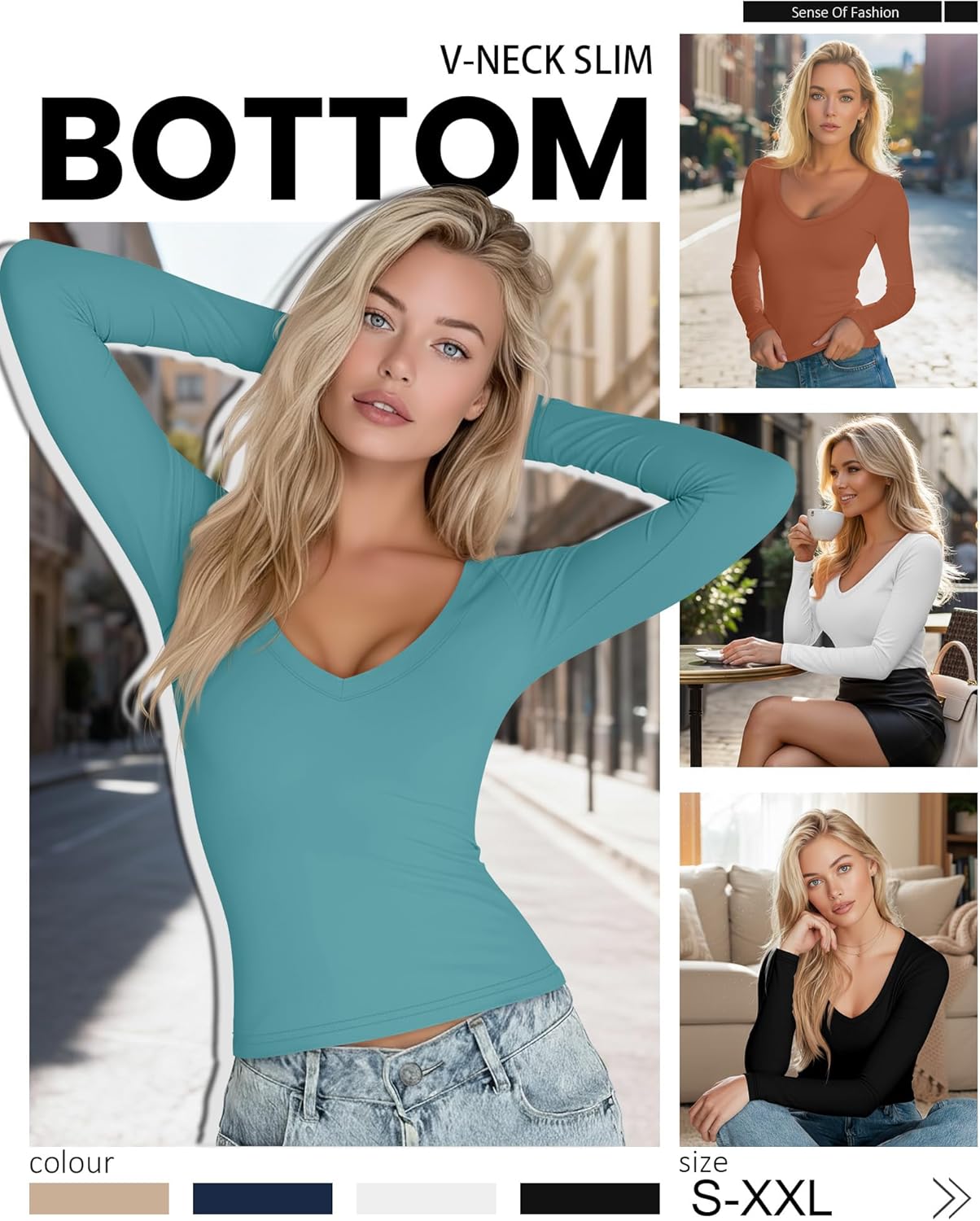 4 Pack Women's Long Sleeve Shirts Tight V Neck Slim Fitted Tops Stretchy Casual Basic T Shirts Layering Tees 2026 - Image 2