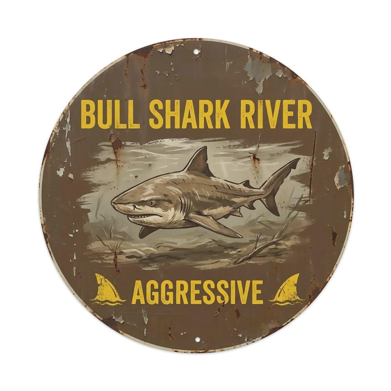 Cxhjca 8X8inch(20X20cm) Bull Shark River Aggressive Metal Tin Sign