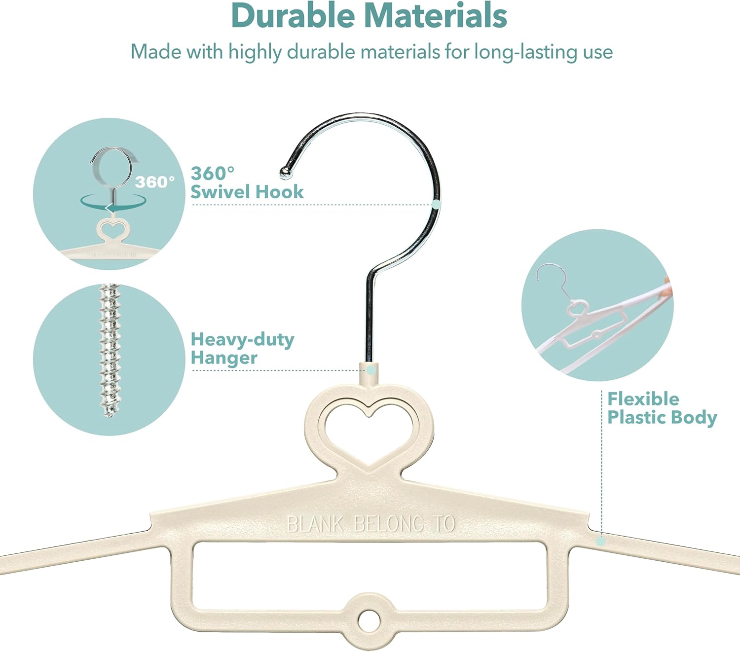 Plastic Hangers 50 Pack Heavy Duty Non-Slip 360° Swivel Hook Space-Saving Closet Organizer