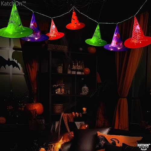 Miniatura 8 de KatchOn, Sombrero de bruja colgante con luces de Halloween – 34 pies, paquete de 8 | Sombreros de bruja colgantes iluminados al aire libre para