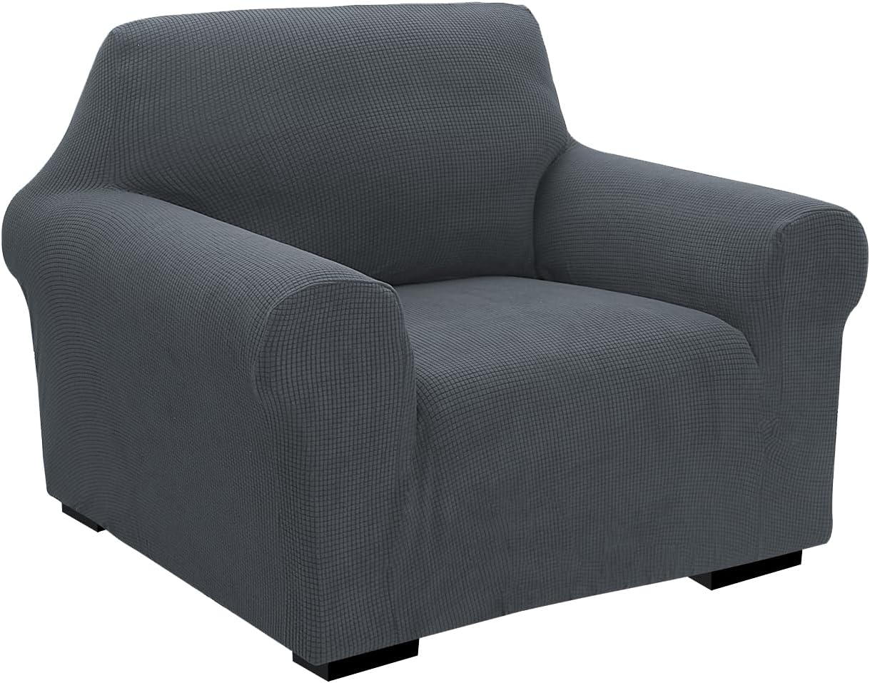 Fabienne High Stretch Sofa Cover Soft Brushed Fabric Couch Cover Exquisitely Full Coverage Furniture Protector Slipcover Fits on Standard and Recliner Sofa (Grey, 1 Seater 80-120cm)