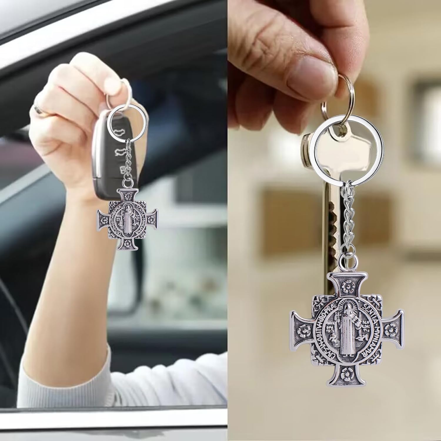 6Pcs Catholic Medalla de San Benito Charm Alloy Saint Benedict Cross Pendant Diy Necklace Keychain Door Hanger for Men Women Religious Gifts - Image 5