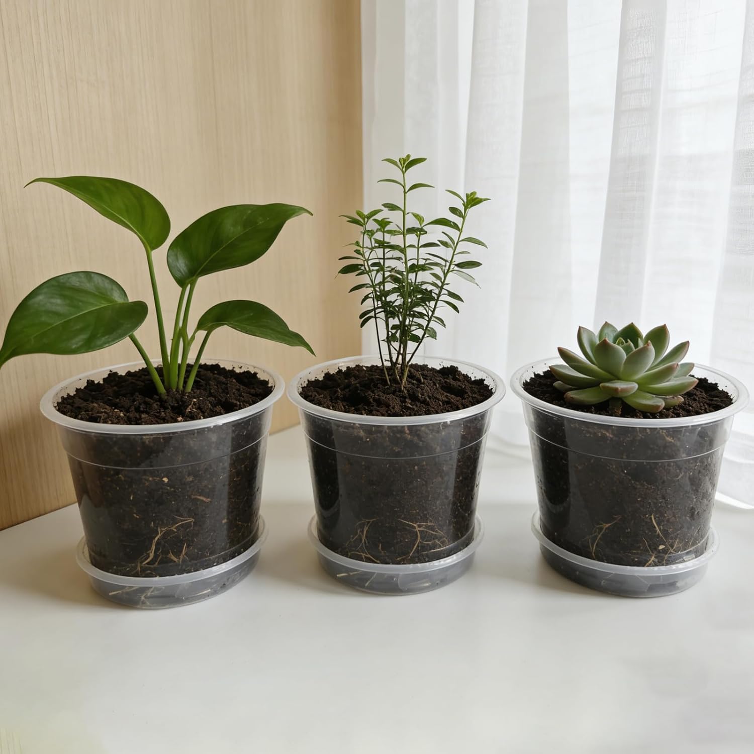 25 Packs 3/4/5/6/7 Inch Nursery Pots, Clear Nursery Pots with Drainage and Saucers, Clear Plastic Plant Pots,Seedling Starter Pot Variety Pack, Flower Pots for Plants for Flowers