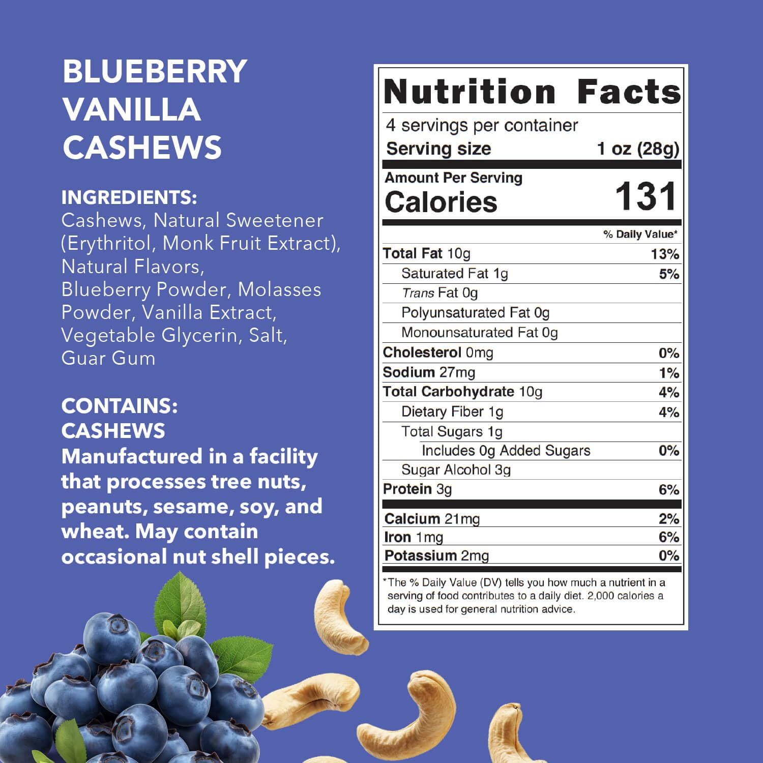 Earthside Farms Blueberry Vanilla Cashews 4oz, 3 Pack