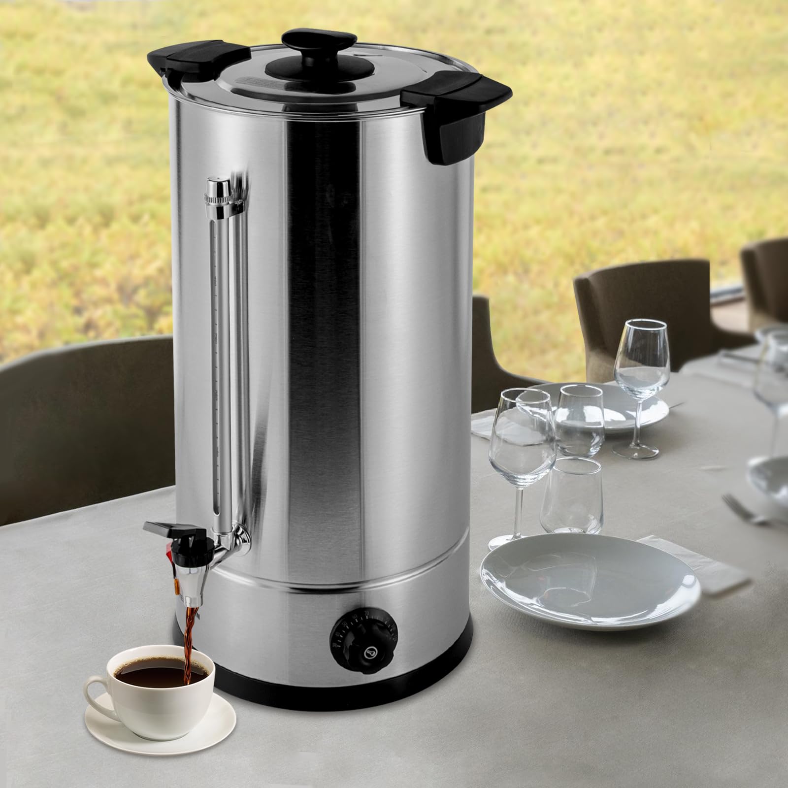 Eleeferri 25L/6.6gal Commercial Coffee Urn Grade Stainless Steel Electric Tea Kettle Hot Water Boiler Commercial Catering Hot Water Kettle Electric Coffee Urn for Home Party Office 150 Cups