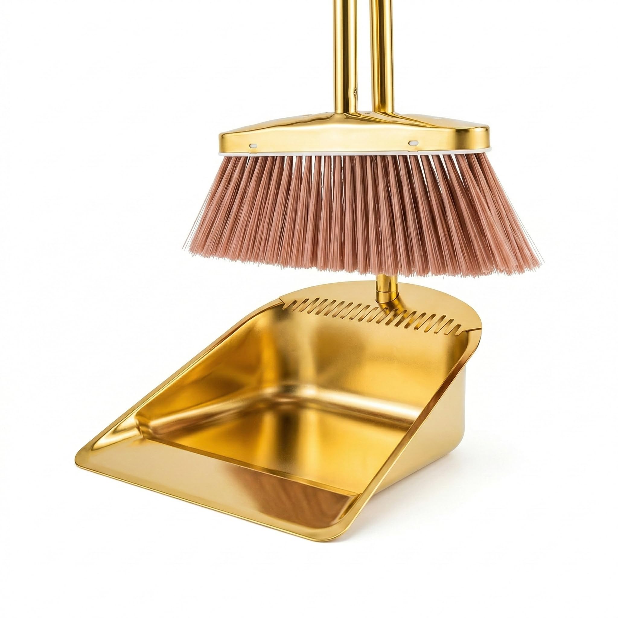 Photo 1 of **UNTESTED**
Broom and Dustpan Set Heavy Duty, Gold Stainless Steel Broom with Dustpan Combo Set, Long Handle Upright Metal Dust Pan with Comb Teeth for Pet Hair, Home, Kitchen and Office (Golden Teeth)