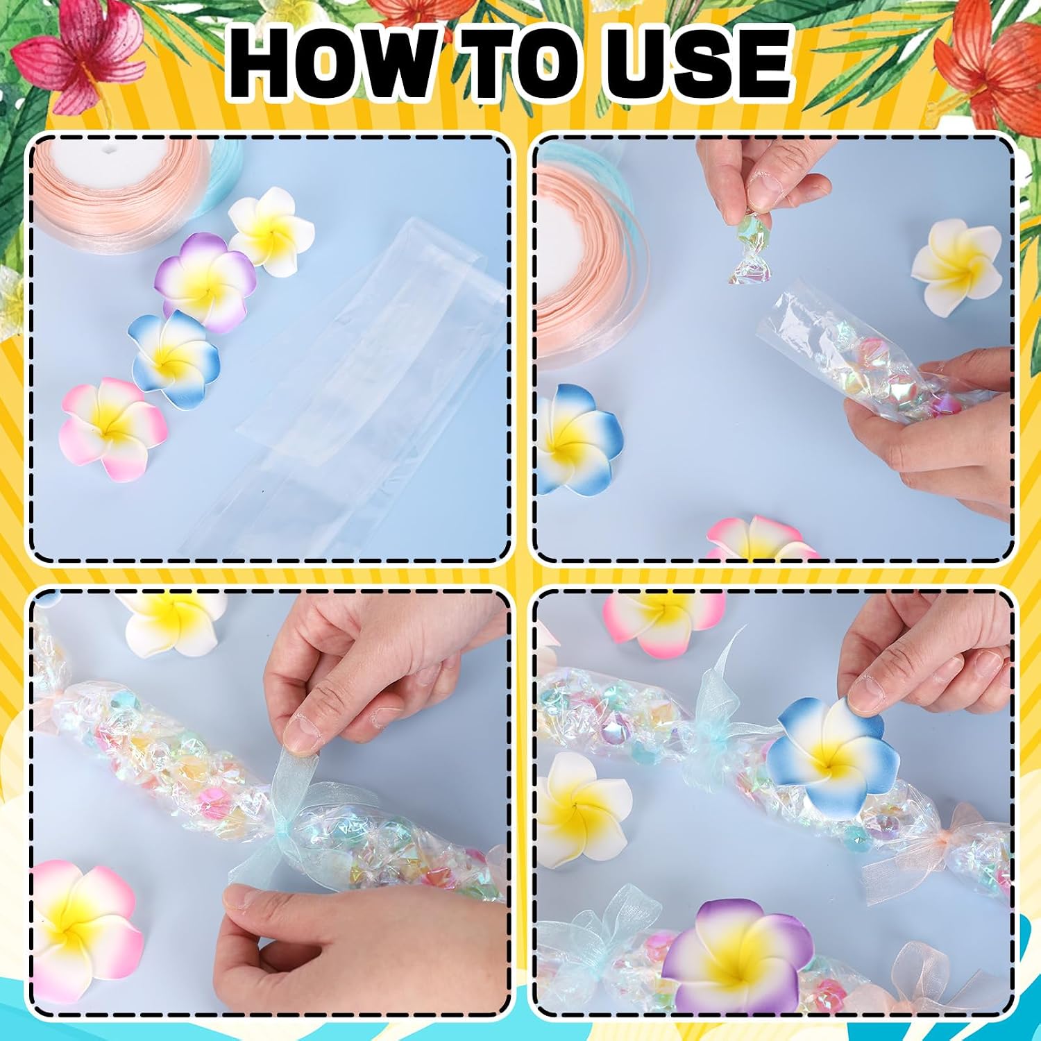 FYSUIMU 24 Sets Graduation Candy Lei Making Kit Graduation Hawaiian Candy Tubing Wreath Filler Includes Plastic Lei Flower Piece and Ribbon Congrats Grad Necklace for DIY Crafts Party Favor