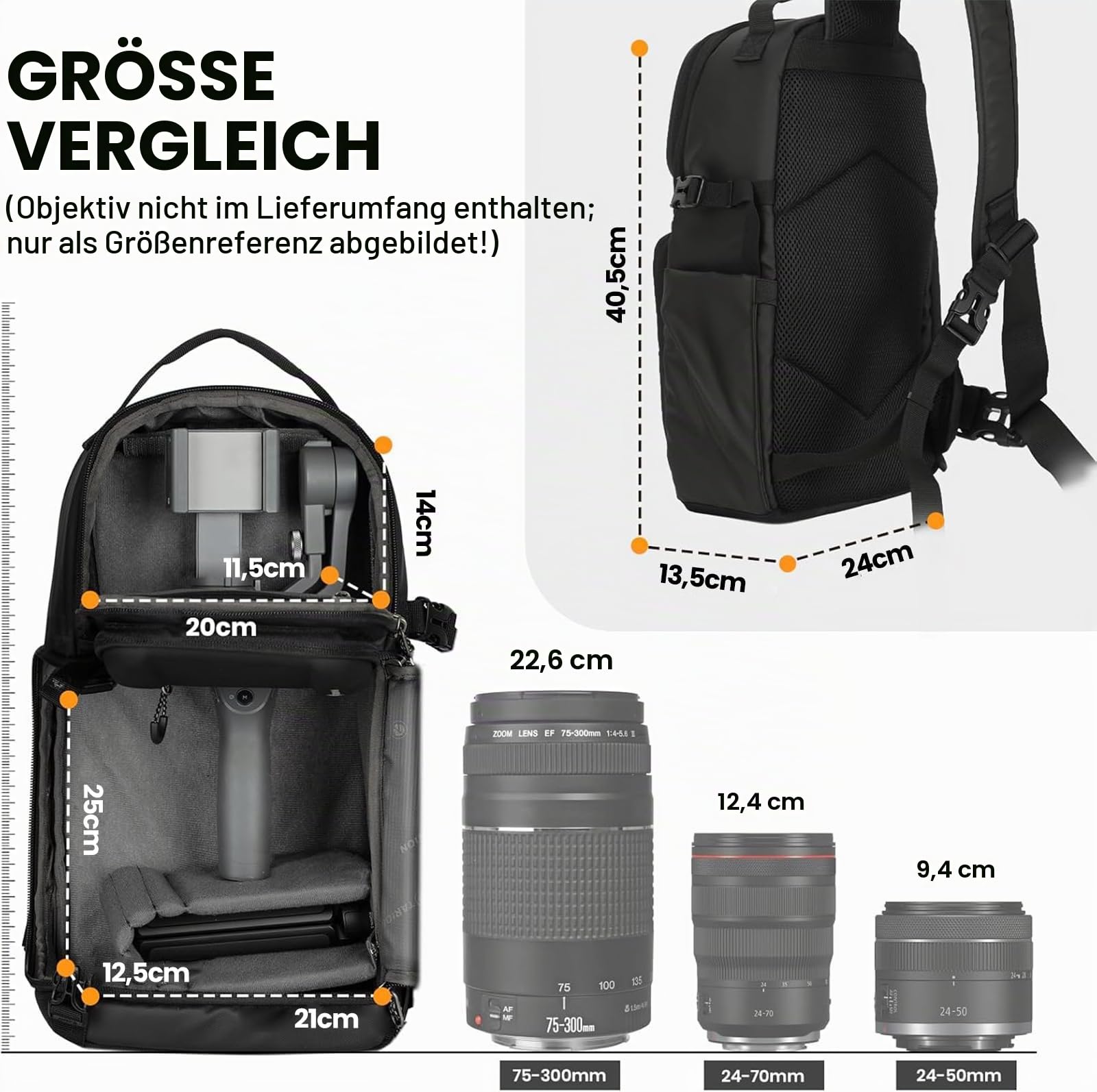 TARION Kameratasche Sling Kamera Schultertasche Umhängetasche Wasserabweisend Fotorucksack Spiegelreflex mit Regenschutz, Kamera Tasche Kompatibel mit DSLR SLR Kamera Objektiv Stativ (TR-S, Schwarz) | Kompakte Kamera-Umhängetasche mit Regenschutz für DSLR
