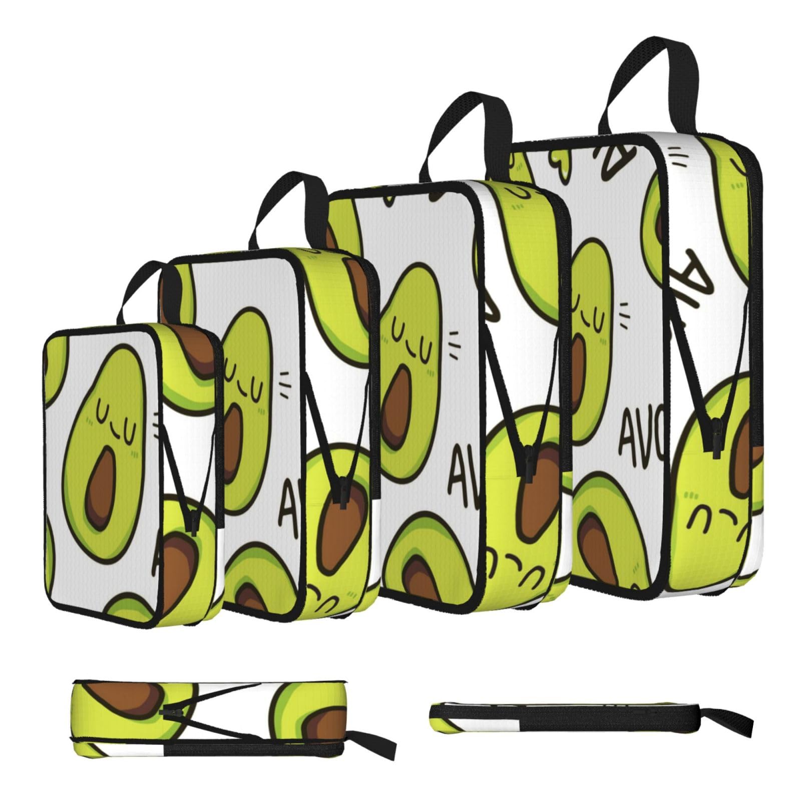 Cartoon Pears Print 4 Set Compression Packing Cubes For Suitcases,Expandable Storage Bags Organizers